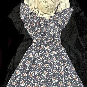 Jessica Simpson Blue Floral Boho Dress Size S V-Neck Spring Summer Dress